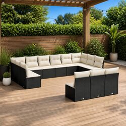 Garden Sofa Set 13 Piece Black Poly Rattan Outdoor Furniture Patio Seating with
