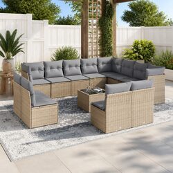 Outdoor Garden Sofa Set 13 Piece Beige Poly Rattan Patio Furniture with Storage