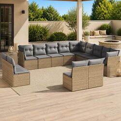 Garden Sofa Set 13 Piece Outdoor Furniture Beige Poly Rattan Modular Patio