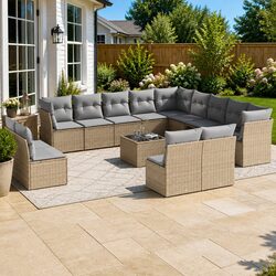 Comfortable 14-Piece Outdoor Sofa Set in Beige