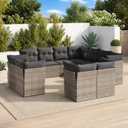Garden Sofa Set 11 Piece Outdoor Furniture Patio Lounge Rattan Grey Cushions