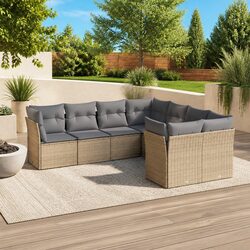 8 Piece Modular Patio Furniture Set in Beige Rattan