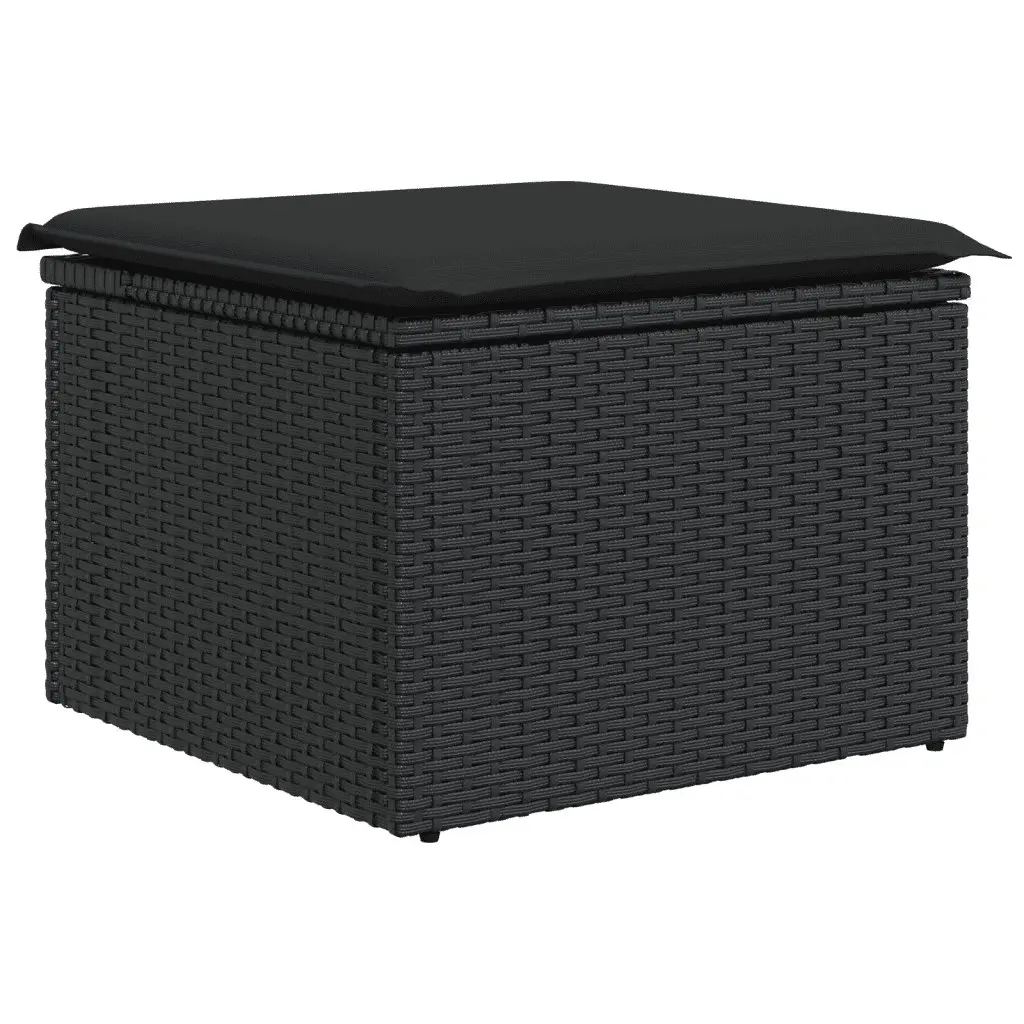 Garden Sofa Set 11 Piece Modular Outdoor Furniture Black PE Rattan with Tempered Glass Table Top Removable Cushion Covers
