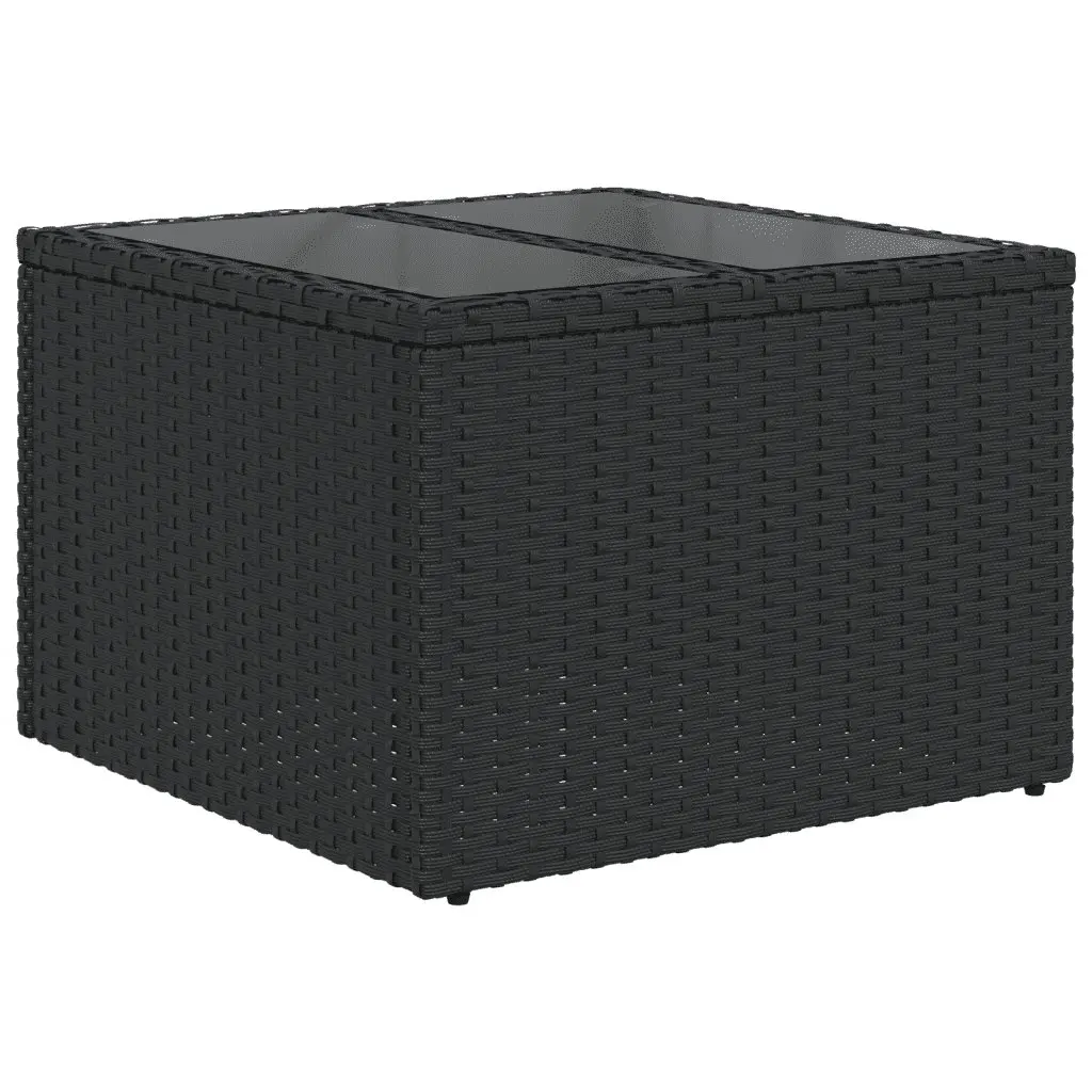 Garden Sofa Set 11 Piece Modular Outdoor Furniture Black PE Rattan with Tempered Glass Table Top Removable Cushion Covers