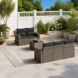 6 Piece Garden Sofa Set with Cushions and Storage Grey Rattan Outdoor Sectional