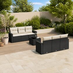 Outdoor Sectional Sofa Set 7 Piece Black Poly Rattan Garden Furniture with