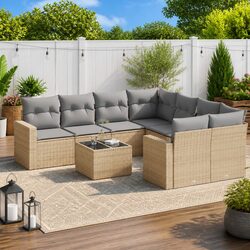 9 Piece Garden Sofa Set Outdoor Sectional Patio Furniture Beige with Cushions