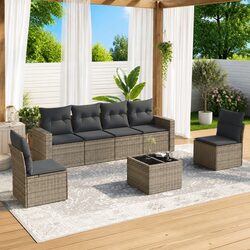 Comfortable 7 Piece Modular Garden Sofa Set Grey