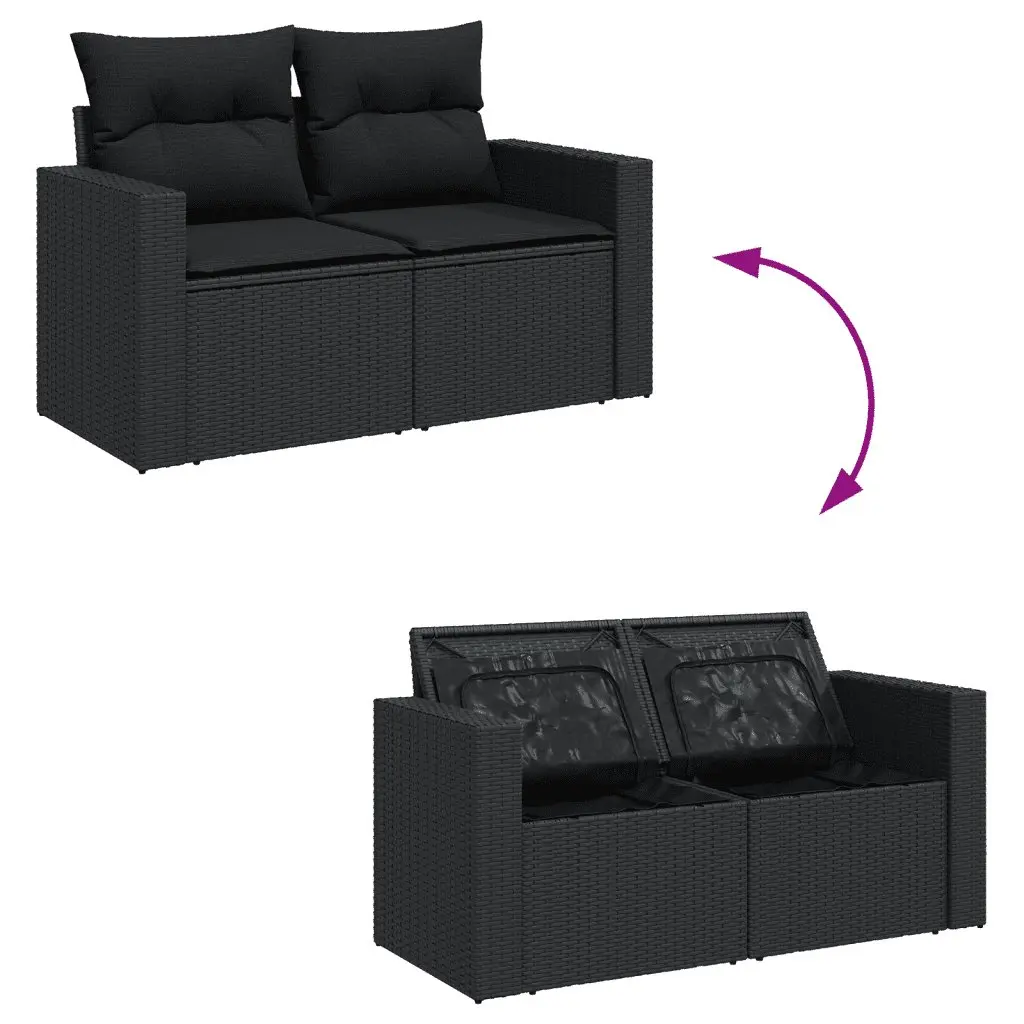 Outdoor Sectional Sofa Set 8 Piece Garden Furniture Black Rattan with Cushions