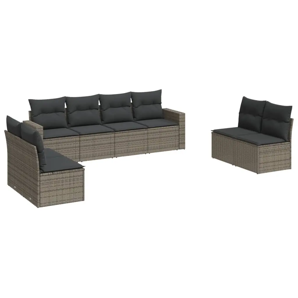 8 Piece Garden Sofa Set Grey Modular Outdoor Sectional with Removable Cushion Covers and Under-Seat Storage