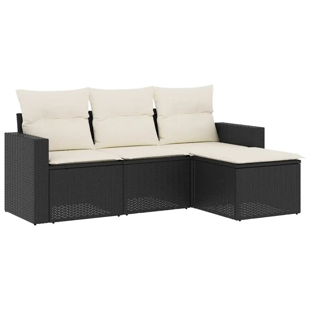 Outdoor Sectional Sofa Set 4 Piece Garden Furniture Black Poly Rattan with