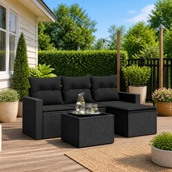 Outdoor Sectional Sofa Set 5 Piece Garden Furniture Black Poly Rattan with