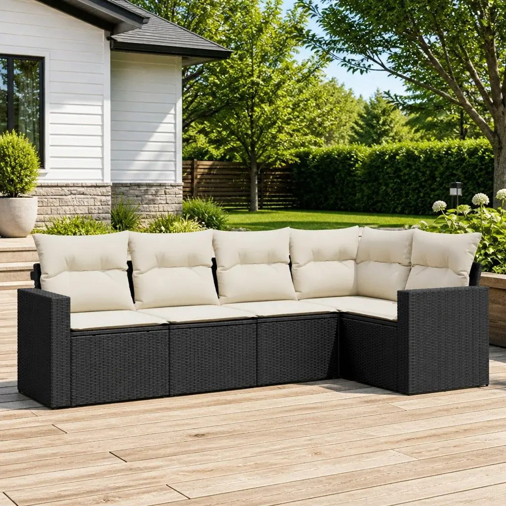 Outdoor Sectional Sofa Set 5 Piece Black Garden Furniture with Storage Cushions