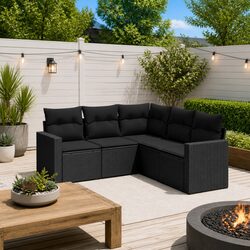 Black Modular 5-Piece Garden Sofa Set for Relaxation
