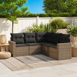 5 Piece Garden Sofa Set Grey Poly Rattan Outdoor Sectional Furniture with