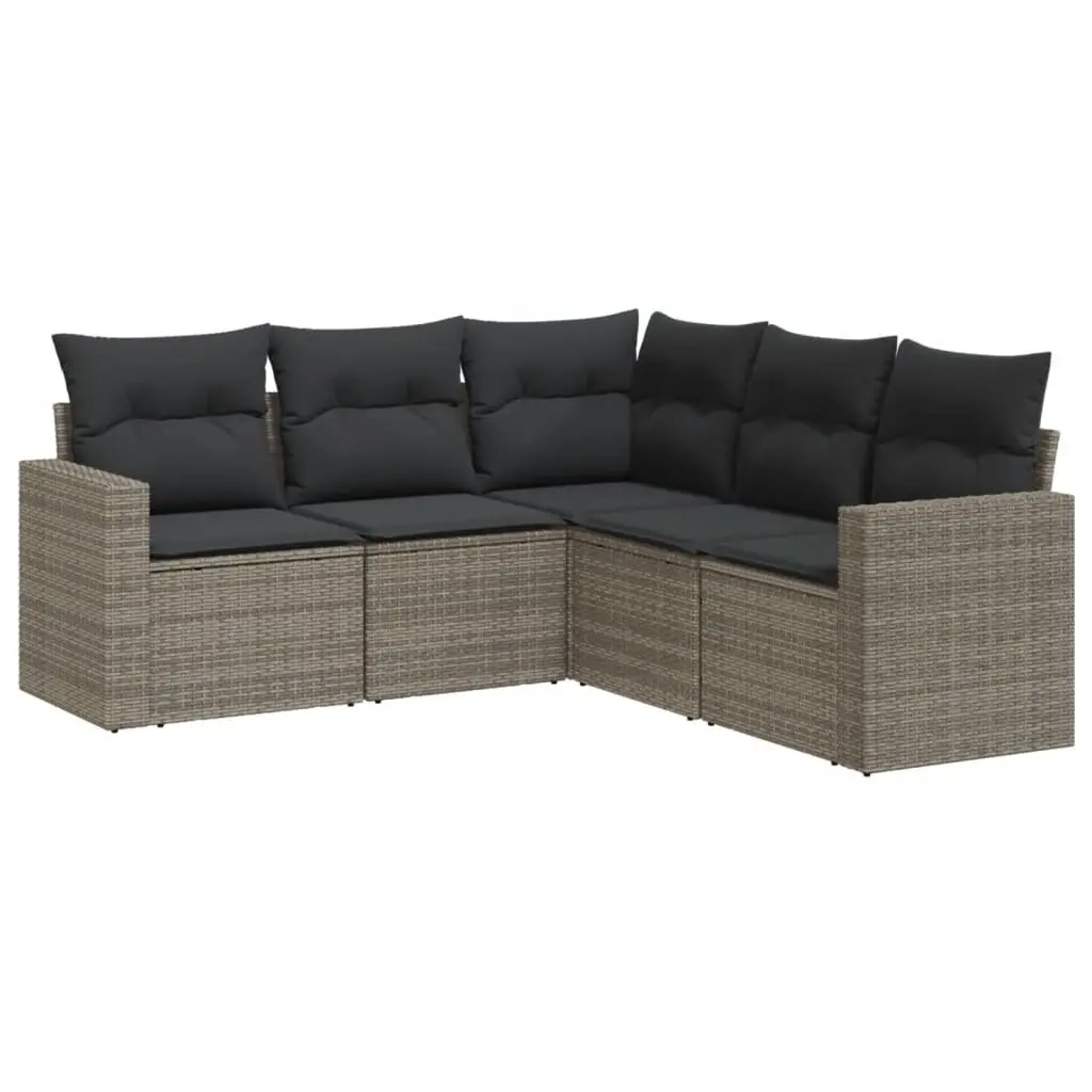 5 Piece Garden Sofa Set Grey Poly Rattan Outdoor Sectional Furniture with Cushions
