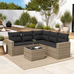 Outdoor Sectional Sofa Set 6 Piece Grey Garden Furniture Modular with Storage