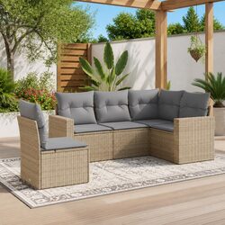 Beige 5 Piece Garden Furniture Sectional Sofa with Cushions