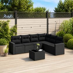 Outdoor Sectional Sofa Set 7 Piece Garden Furniture Black Poly Rattan with