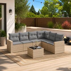 7 Piece Garden Sofa Set Outdoor Sectional with Storage Cushions Beige