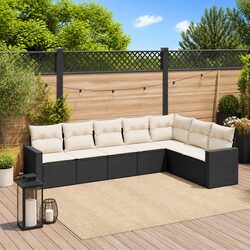 7 Piece Outdoor Garden Sofa Set Black Poly Rattan Sectional with Storage
