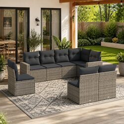 Outdoor Sectional Sofa Set 8 Piece Grey Poly Rattan Garden Furniture Modular