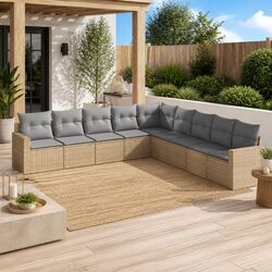 Beige 9-Piece Modular Sofa Set for Garden Relaxation