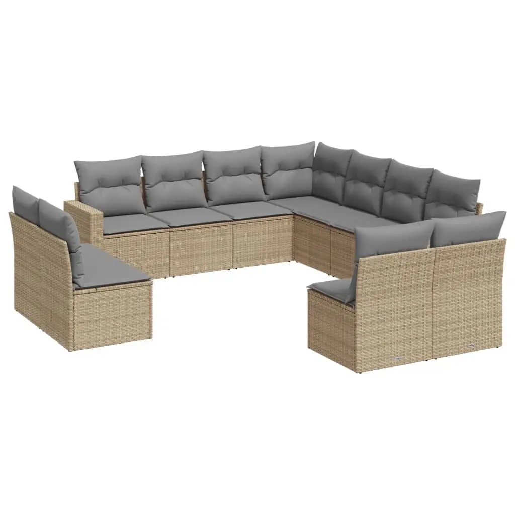 Outdoor Sectional Sofa Set 11 Piece Garden Furniture Beige with Cushions Storage