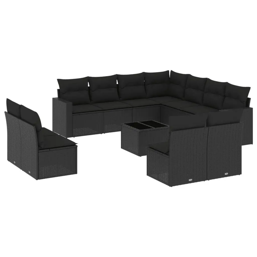 Outdoor Sectional Sofa Set 12 Piece Garden Furniture Black Poly Rattan with
