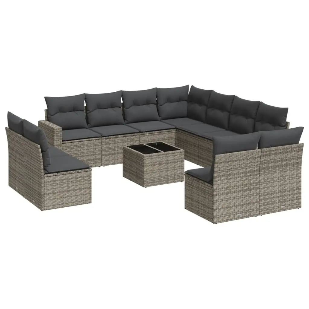 12 Piece Grey Modular Outdoor Sectional Garden Sofa Set with Storage Cushions