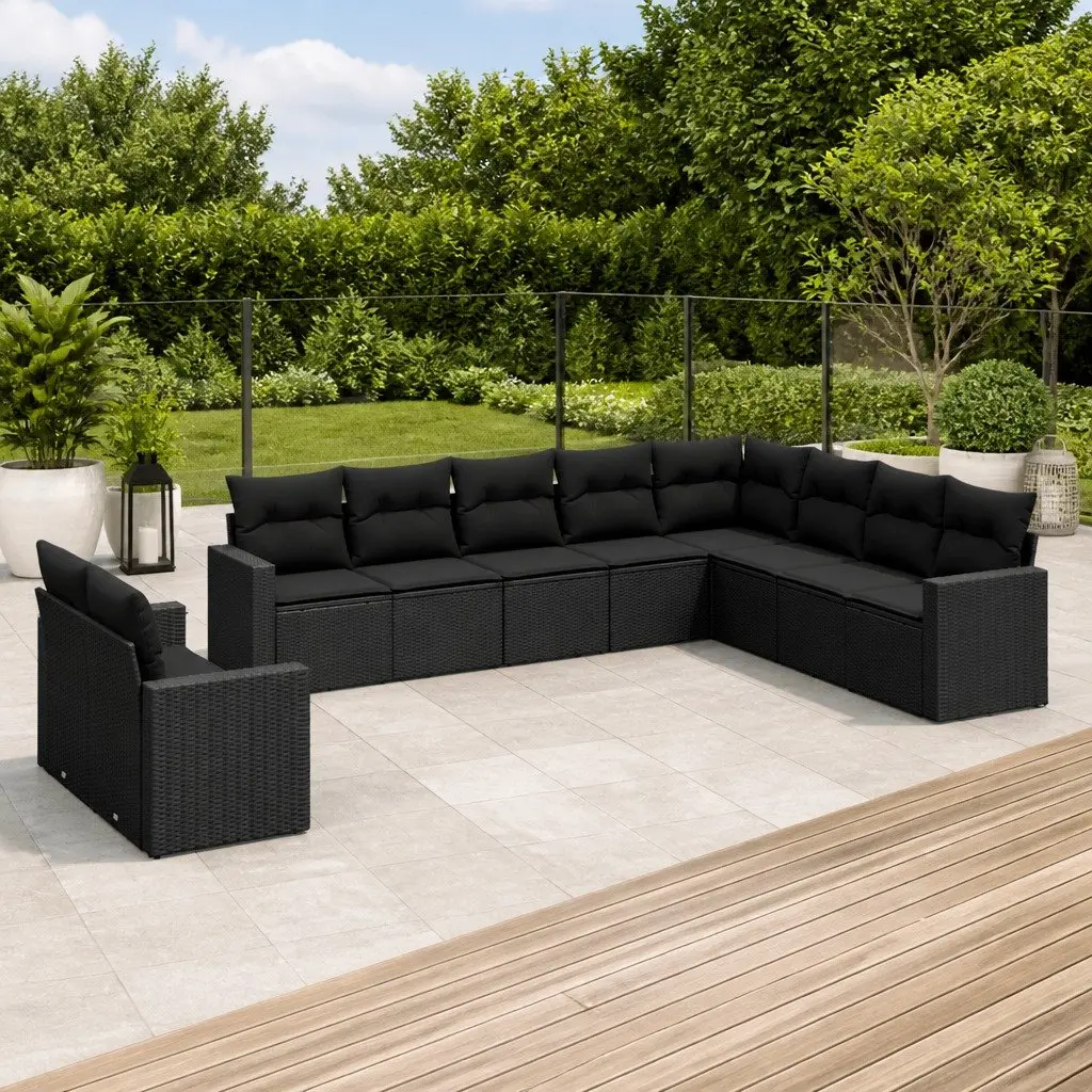Outdoor Sectional Sofa Set 10 Piece Garden Furniture Black Poly Rattan with
