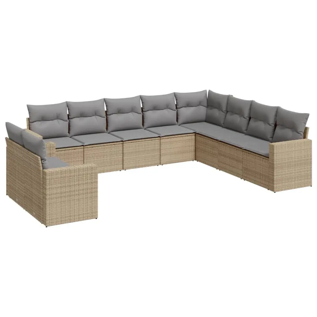 Outdoor Sectional Sofa Set 10 Piece Garden Furniture Beige Poly Rattan Modular