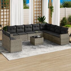 Outdoor Sectional Sofa Set 11 Piece Grey Garden Furniture with Cushions and