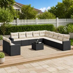 Outdoor Sectional Sofa Set 12 Piece Garden Seating Black Poly Rattan Modular