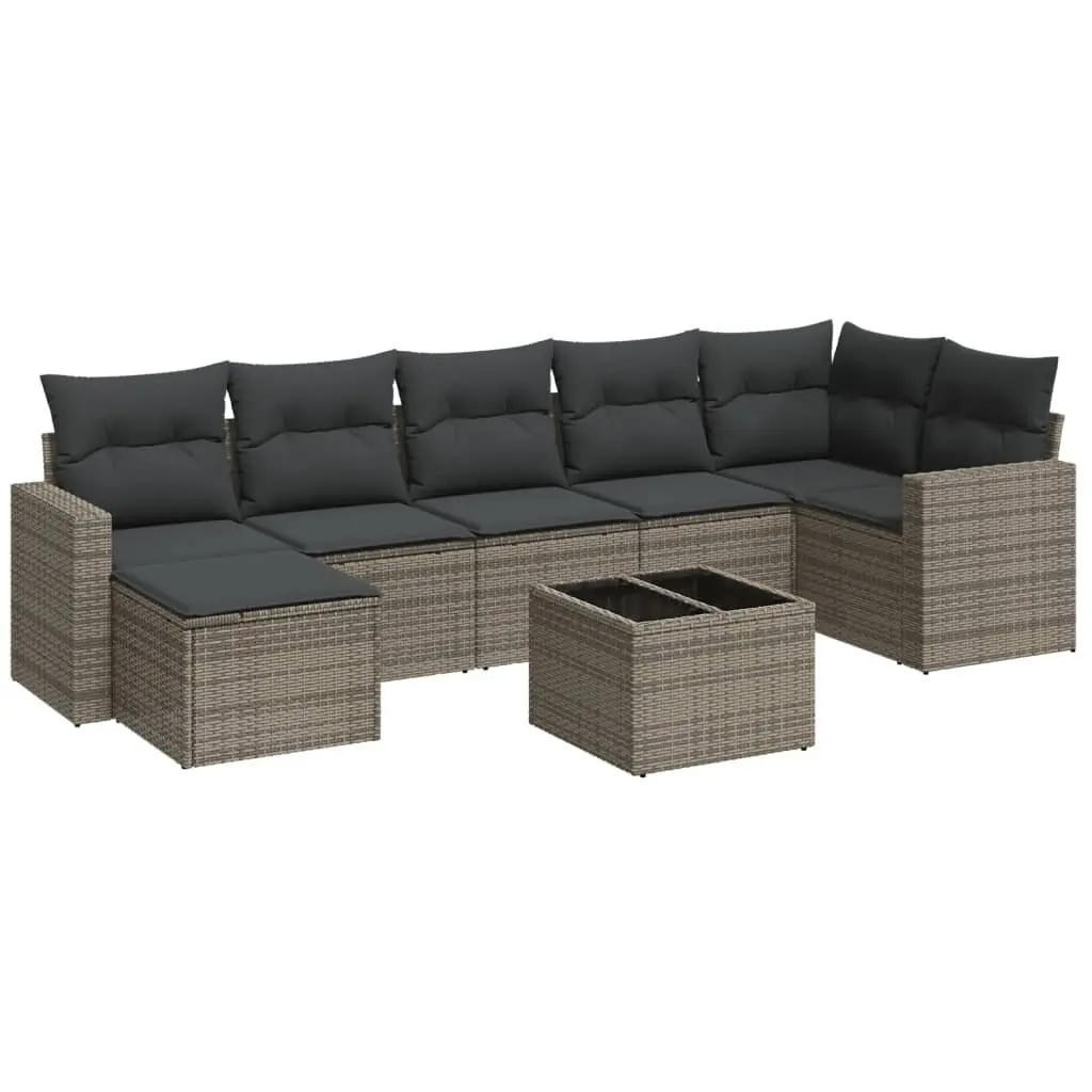 8 Piece Outdoor Garden Sectional Sofa Set Grey Poly Rattan Patio Furniture