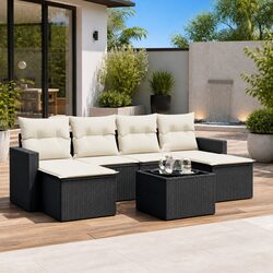 7 Piece Outdoor Garden Sectional Sofa Set with Cushions Storage Black