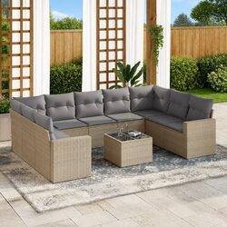 Garden Sofa Set 10 Piece Outdoor Sectional Sofa Patio Furniture Beige Poly