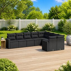 Black Poly Rattan 9-Piece Outdoor Sofa Set for Stylish Spaces