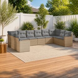 Outdoor Sectional Sofa Set 10 Piece Garden Furniture Beige Poly Rattan with