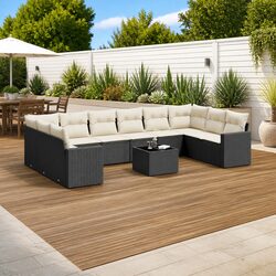 Stylish 11-Piece Modular Black Rattan Garden Sofa Set