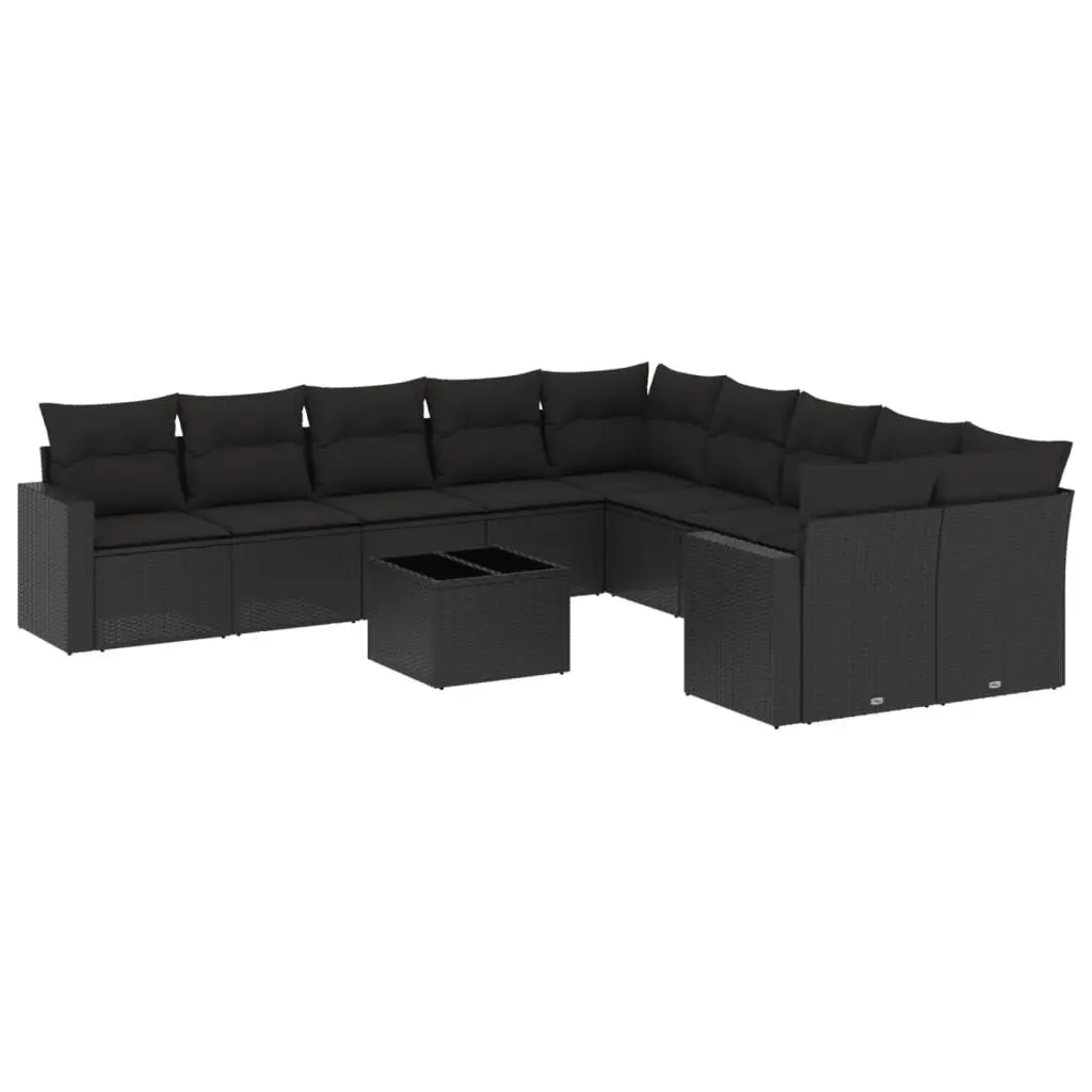 Outdoor Sectional Sofa Set 11 Piece Black Poly Rattan Garden Furniture with