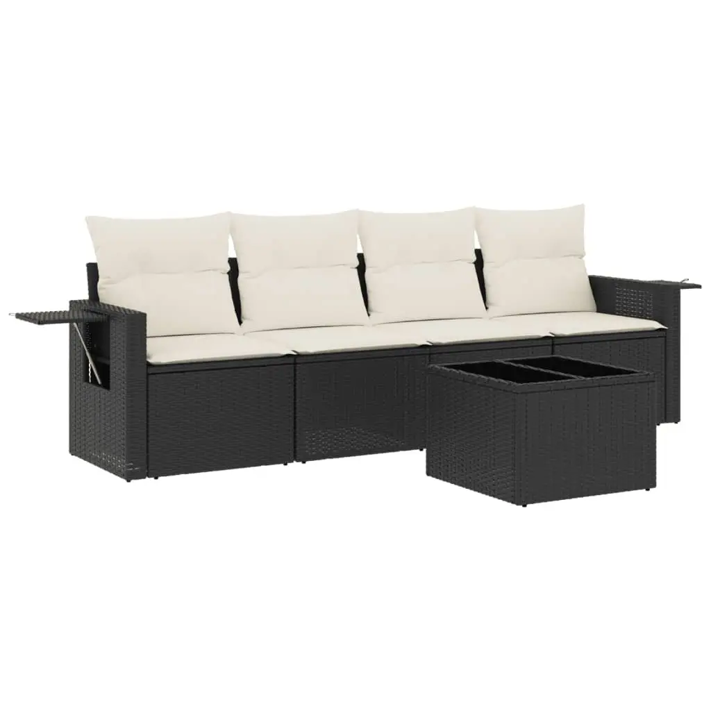 Garden Sofa Set 5 Piece Outdoor Furniture Black Poly Rattan Patio Sectional