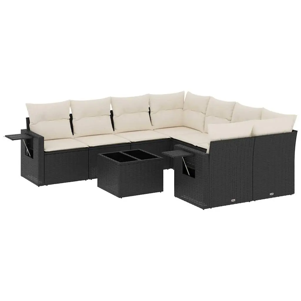 Garden Sofa Set 9 Piece Outdoor Furniture Patio Lounge with Storage Cushions Black