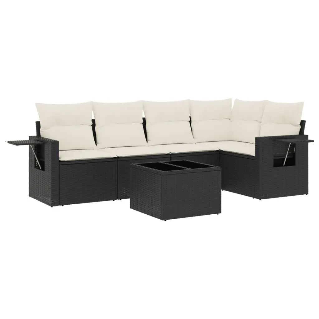 Garden Sofa Set 6 Piece Black Poly Rattan Outdoor Furniture with Cushions
