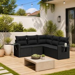 5 Piece Garden Sofa Set Outdoor Patio Furniture Black Poly Rattan with Cushions