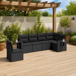Outdoor Lounge 6-Piece Sofa Set in Black Rattan