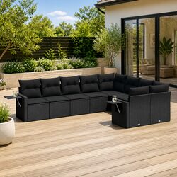 Garden Sofa Set 9 Piece Outdoor Furniture Patio Seating Black Poly Rattan