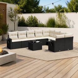 Garden Sofa Set 10 Piece Outdoor Furniture Black Poly Rattan Modular Patio