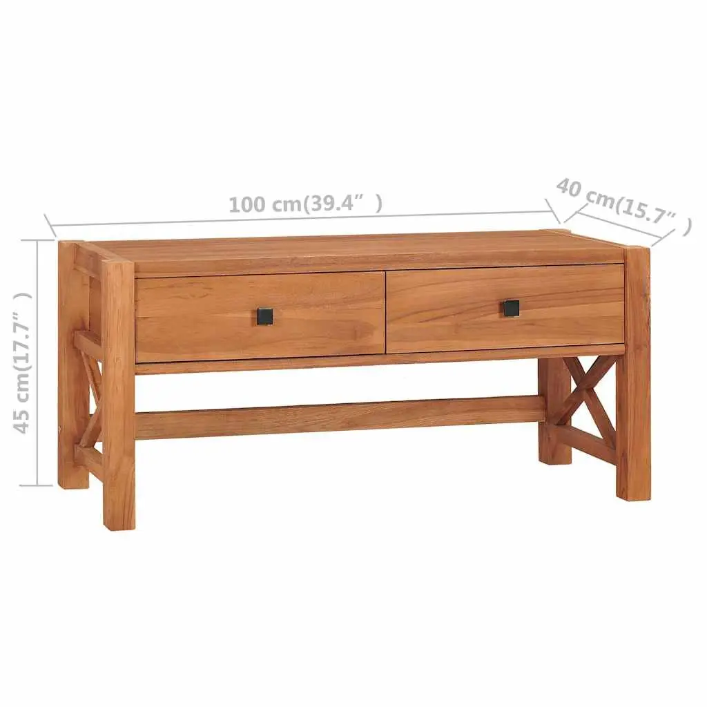 TV Cabinet 100x40x45 cm Teak Wood Storage Unit with 2 Drawers