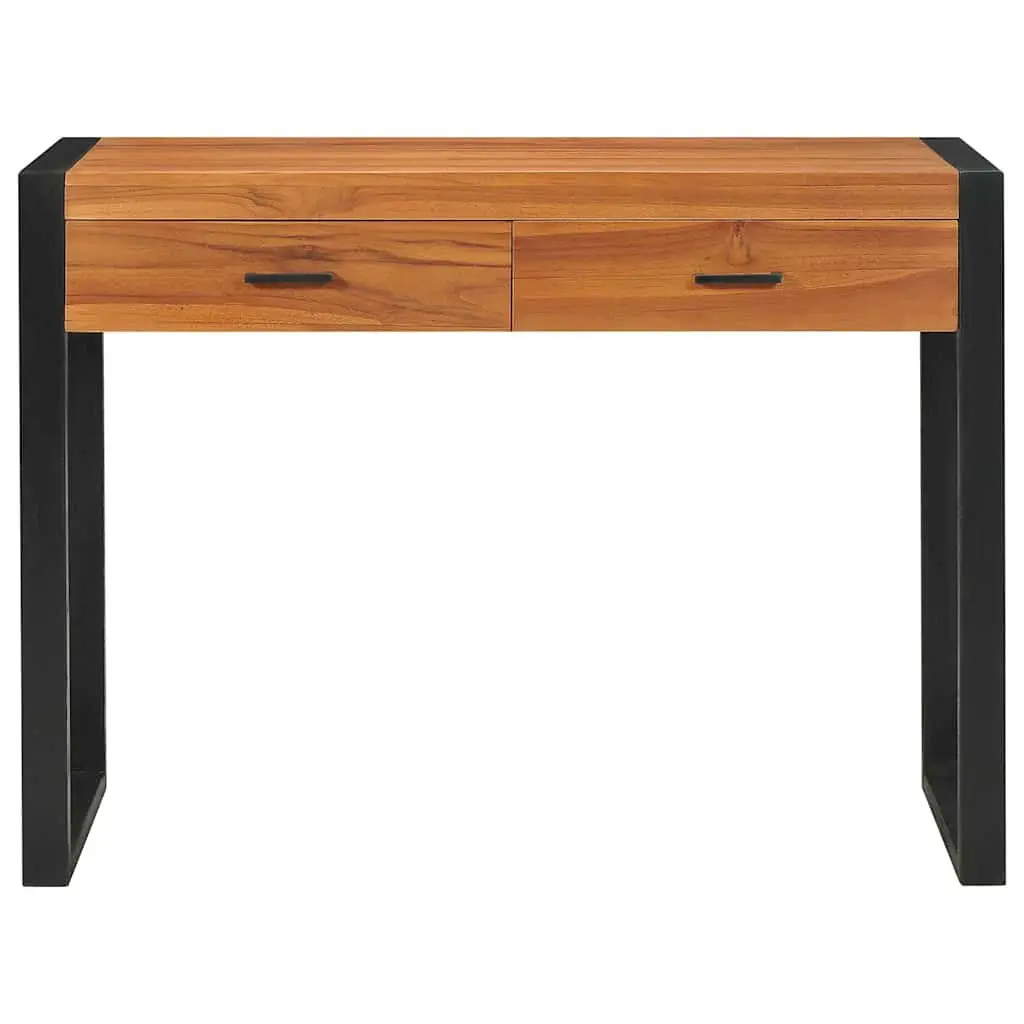 Wooden Desk 100x40x75 cm Two Drawers Rustic Brown Teak Office Table Storage Furniture